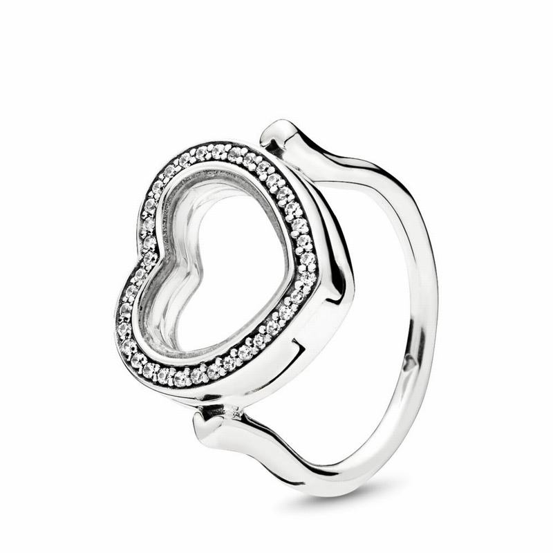 Sparkling PANDORA Floating Heart Locket Stackable Ring Outlet NZ, Sterling Silver (570496-YQZ)